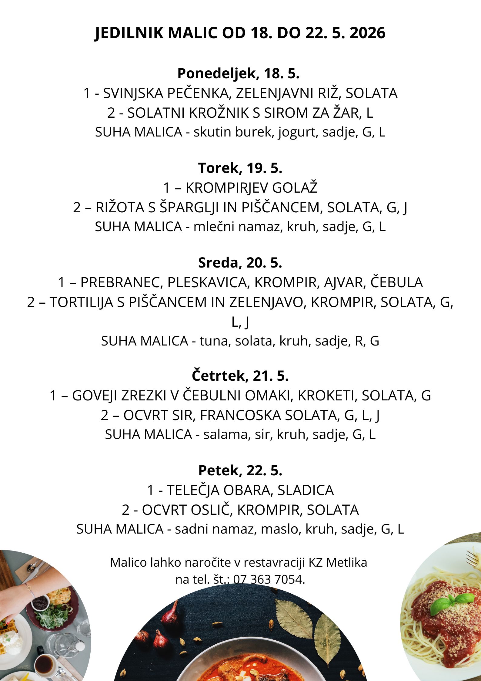 Jedilnik malic od 18.5. do 22.5. 2026