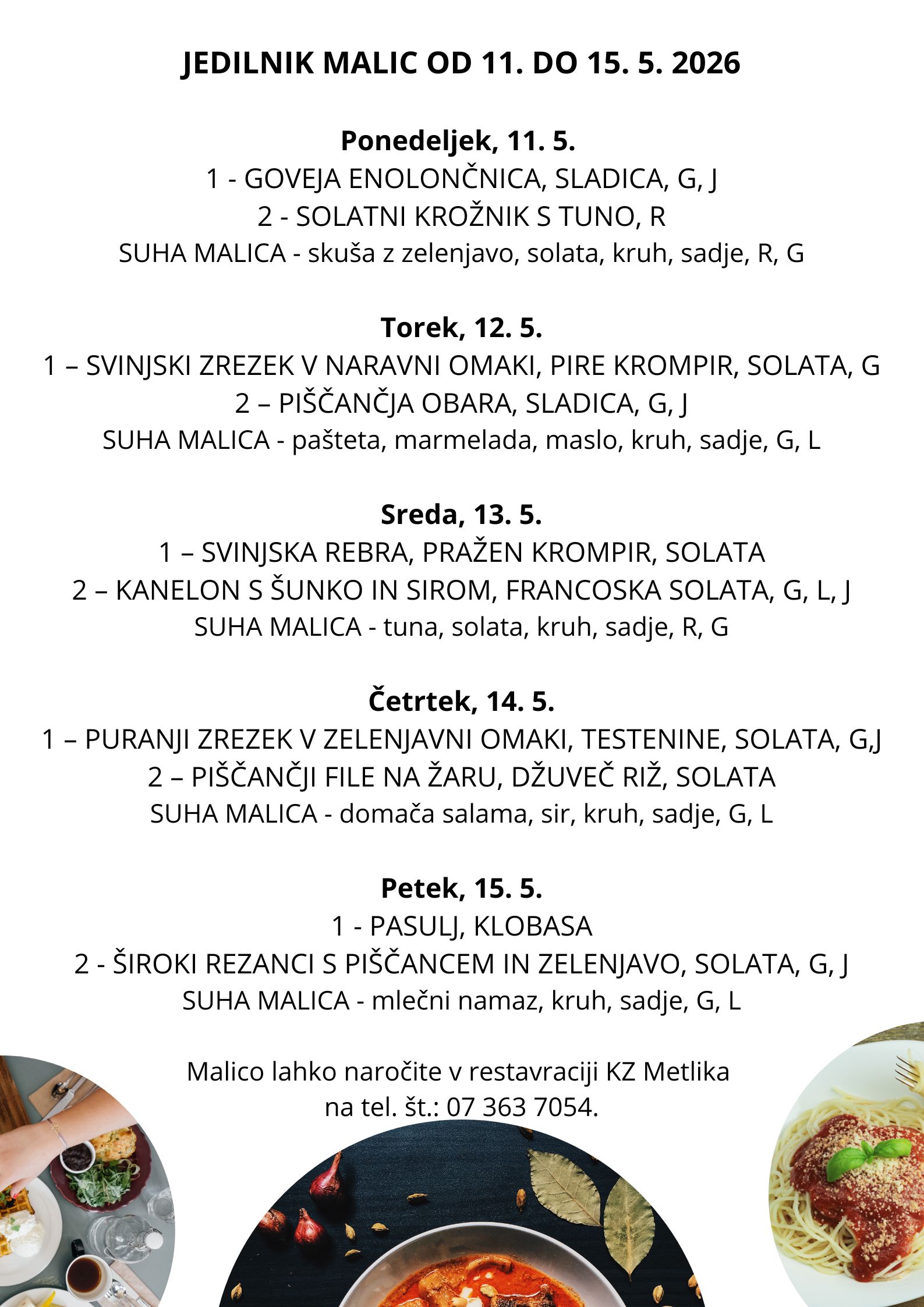 Jedilnik malic od 11.5. do 15.5. 2026